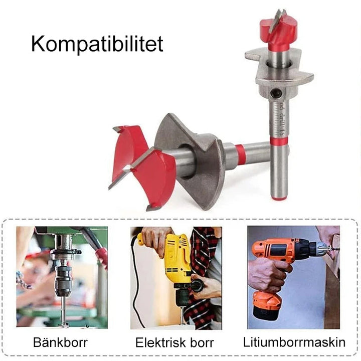 "Högkvalitativ träborrsats för exakt borrning i trä och plast; skarpa blad, robust design, olika storlekar."