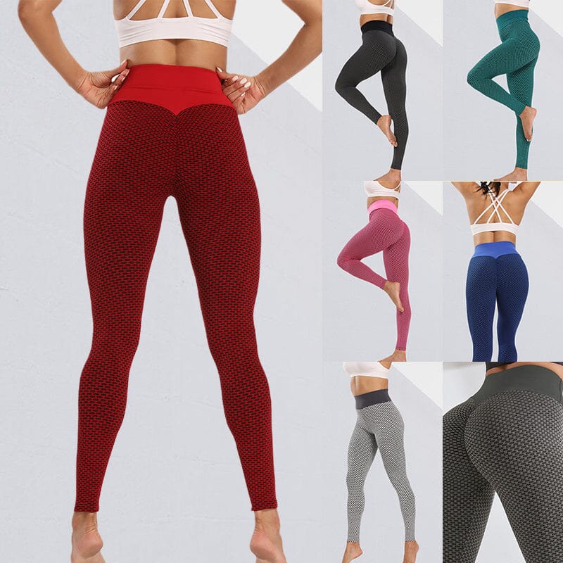 Högmidjade dam yoga leggings med rumplyft effekt och brett midjeband, i grå färg, för komfort och stil vid träning.