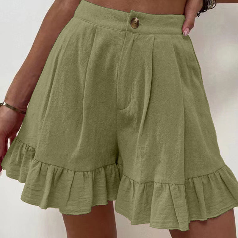 "Högmidjade lätta shorts för kvinnor, elastisk midja med dragsko, sidfickor, idealisk för strand och stad."