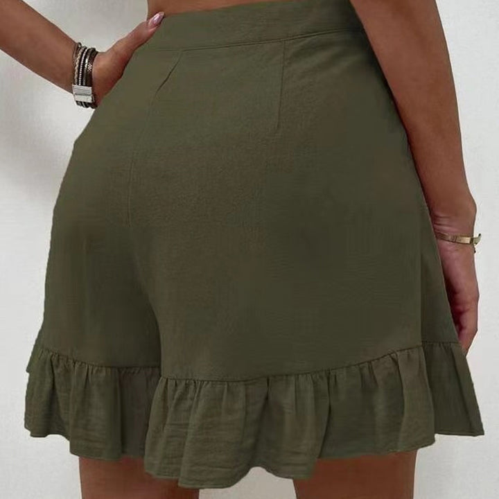 "Högmidjade lätta shorts för kvinnor, elastisk midja med dragsko, sidfickor, idealisk för strand och stad."