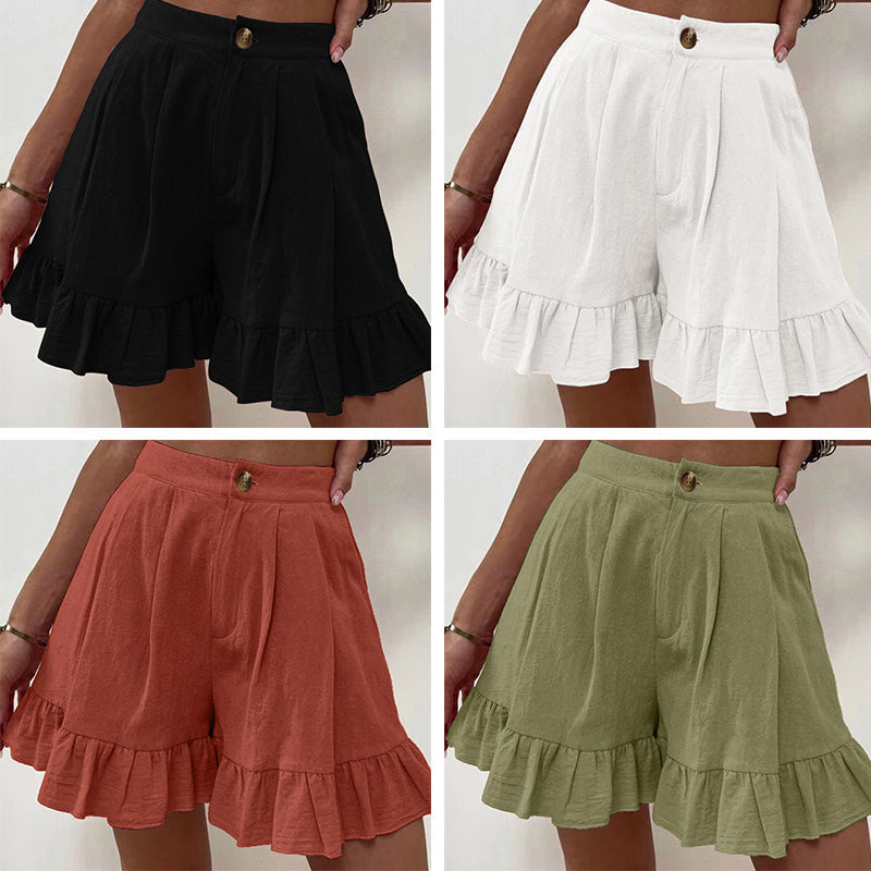 "Högmidjade lätta shorts för kvinnor, elastisk midja med dragsko, sidfickor, idealisk för strand och stad."
