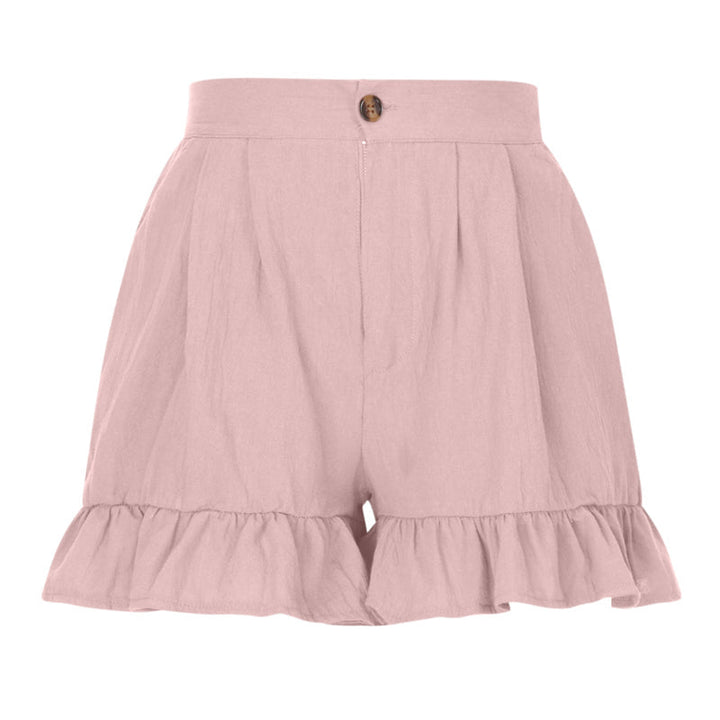 "Högmidjade lätta shorts för kvinnor, elastisk midja med dragsko, sidfickor, idealisk för strand och stad."
