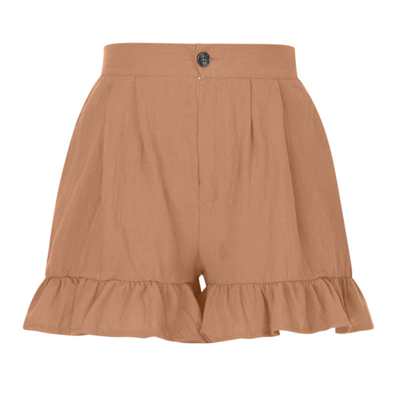 "Högmidjade lätta shorts för kvinnor, elastisk midja med dragsko, sidfickor, idealisk för strand och stad."