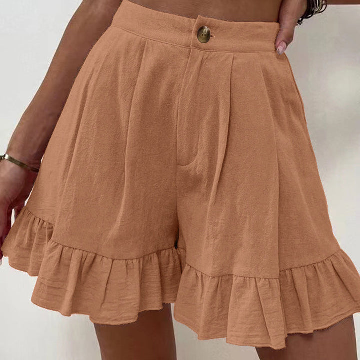 "Högmidjade lätta shorts för kvinnor, elastisk midja med dragsko, sidfickor, idealisk för strand och stad."