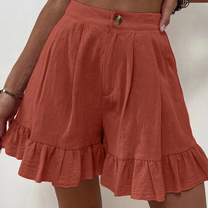"Högmidjade lätta shorts för kvinnor, elastisk midja med dragsko, sidfickor, idealisk för strand och stad."
