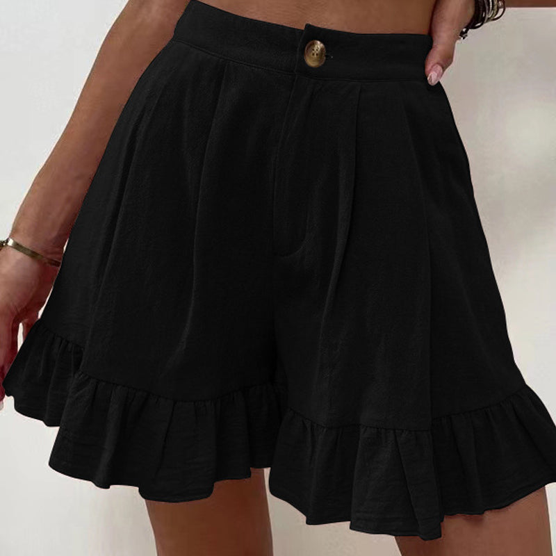 "Högmidjade lätta shorts för kvinnor, elastisk midja med dragsko, sidfickor, idealisk för strand och stad."