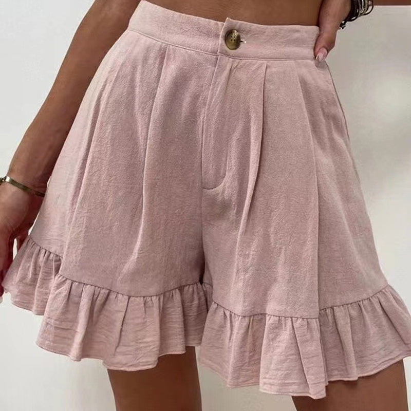 "Högmidjade lätta shorts för kvinnor, elastisk midja med dragsko, sidfickor, idealisk för strand och stad."
