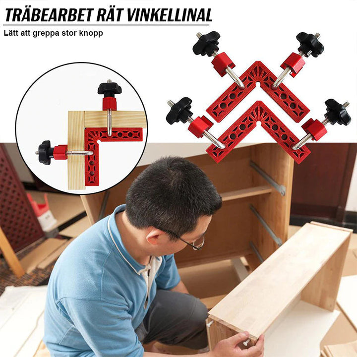 "Högprecisions rätvinklig klämruta i aluminium för träbearbetning, idealisk för inre och yttre hörn."
