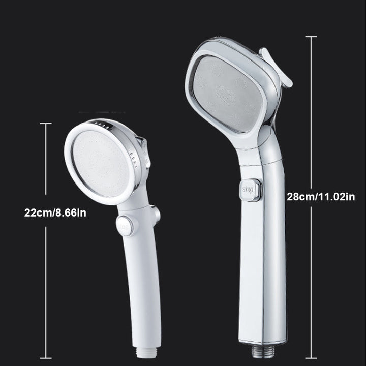 "Högtryck duschhuvud i roséguld med fyra spraylägen för en lyxig duschupplevelse och enkel installation."