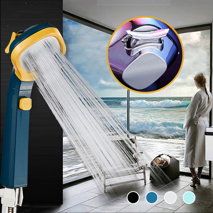 "Högtryck duschhuvud i roséguld med fyra spraylägen för en lyxig duschupplevelse och enkel installation."