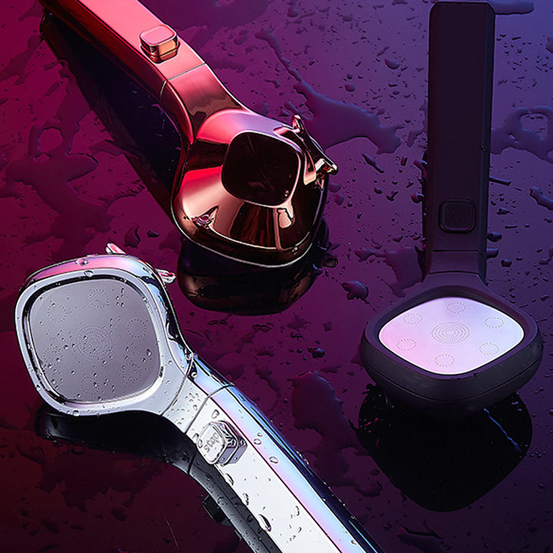 "Högtryck duschhuvud i roséguld med fyra spraylägen för en lyxig duschupplevelse och enkel installation."