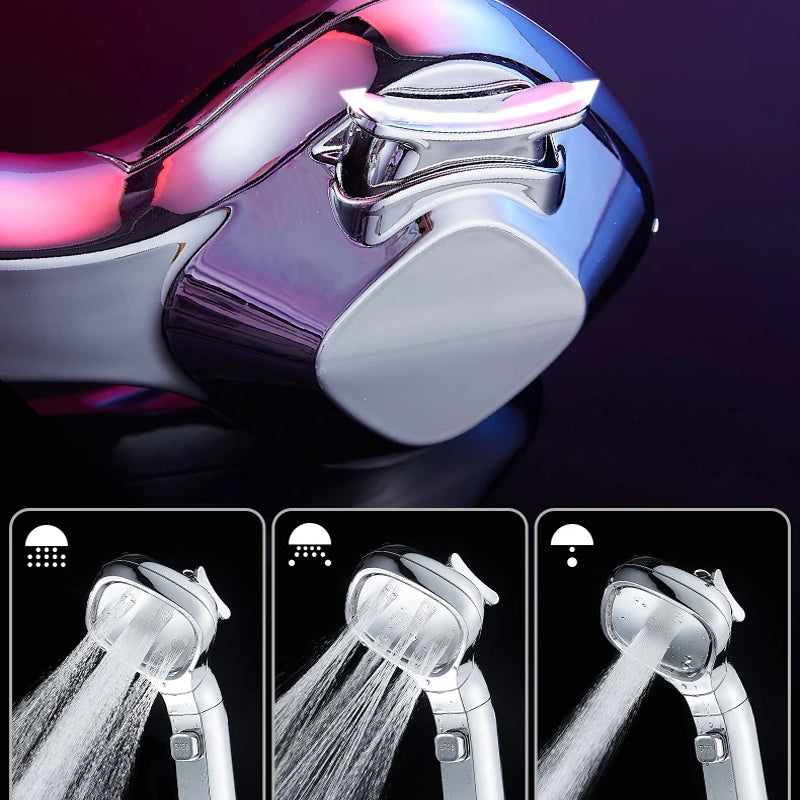 "Högtryck duschhuvud i roséguld med fyra spraylägen för en lyxig duschupplevelse och enkel installation."