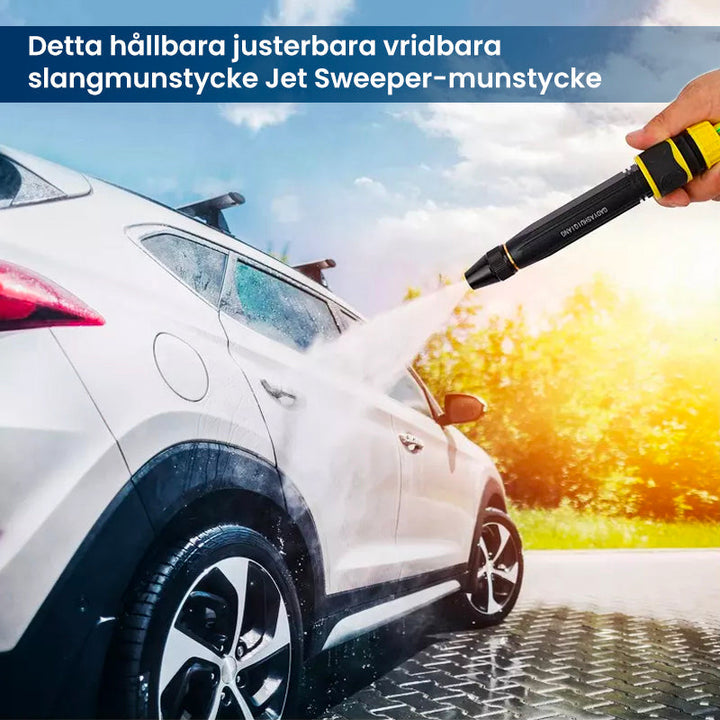 "Högtrycks-vattenspruta med metallmunstycke, svart, justerbar för rengöring och bevattning, robust och hållbar design."