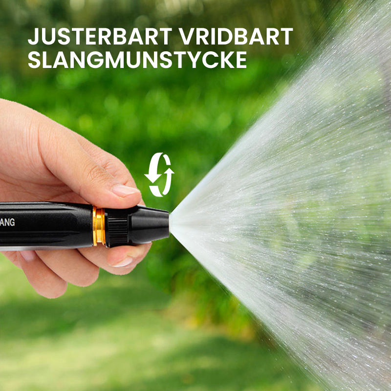 "Högtrycks-vattenspruta med metallmunstycke, svart, justerbar för rengöring och bevattning, robust och hållbar design."