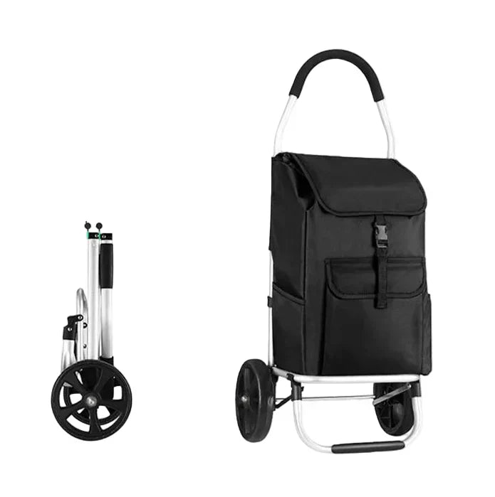 Bärbar hopfällbar matkassevagn CarryEase i lätt aluminium, gör dina inköp smidiga och enkla.