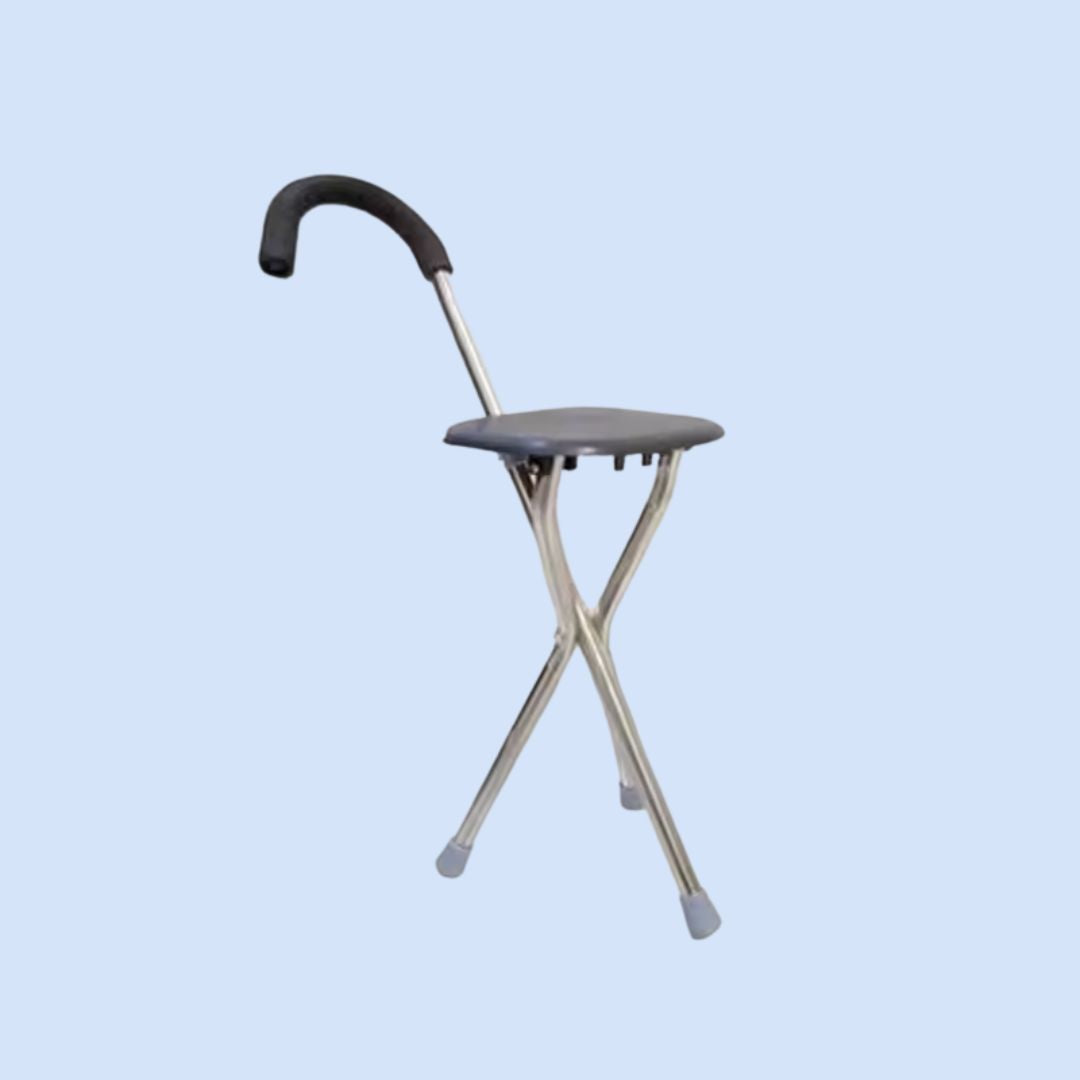Ergonomisk hopfällbar pall ger bekvämt stöd för kryckan. Praktiskt assistansmedel för rörlighet & vila.
