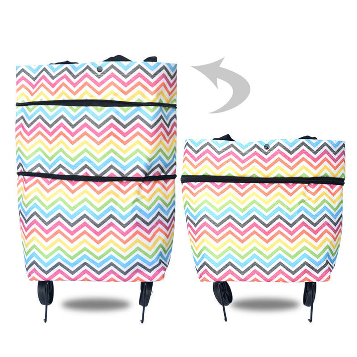 "Hopfällbar damväska med hjul i orange, röd, blå eller grön, ekovänligt material, modern design, enkel pendlarväska."