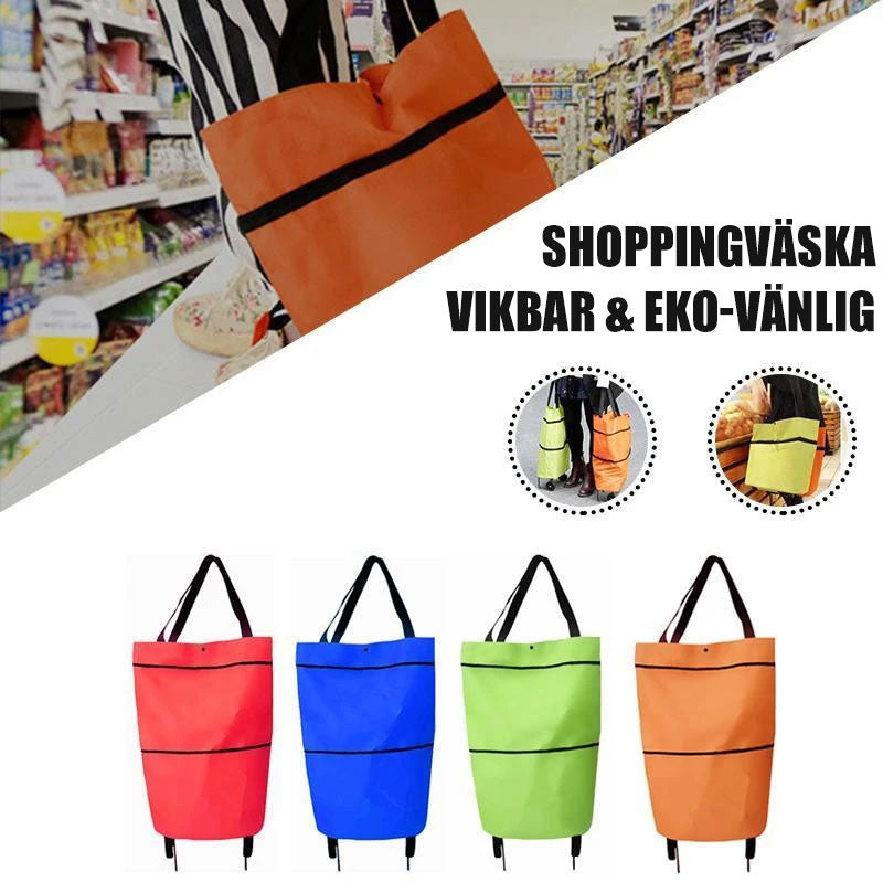 "Hopfällbar damväska med hjul i orange, röd, blå eller grön, ekovänligt material, modern design, enkel pendlarväska."