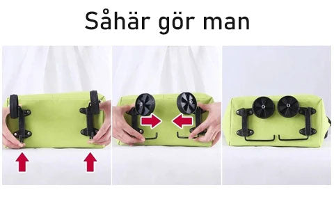 "Hopfällbar damväska med hjul i orange, röd, blå eller grön, ekovänligt material, modern design, enkel pendlarväska."