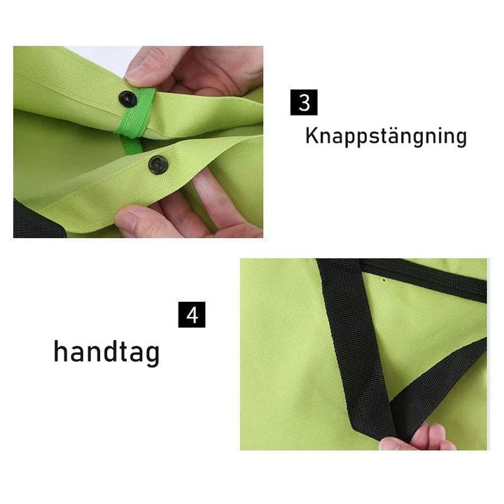 "Hopfällbar damväska med hjul i orange, röd, blå eller grön, ekovänligt material, modern design, enkel pendlarväska."