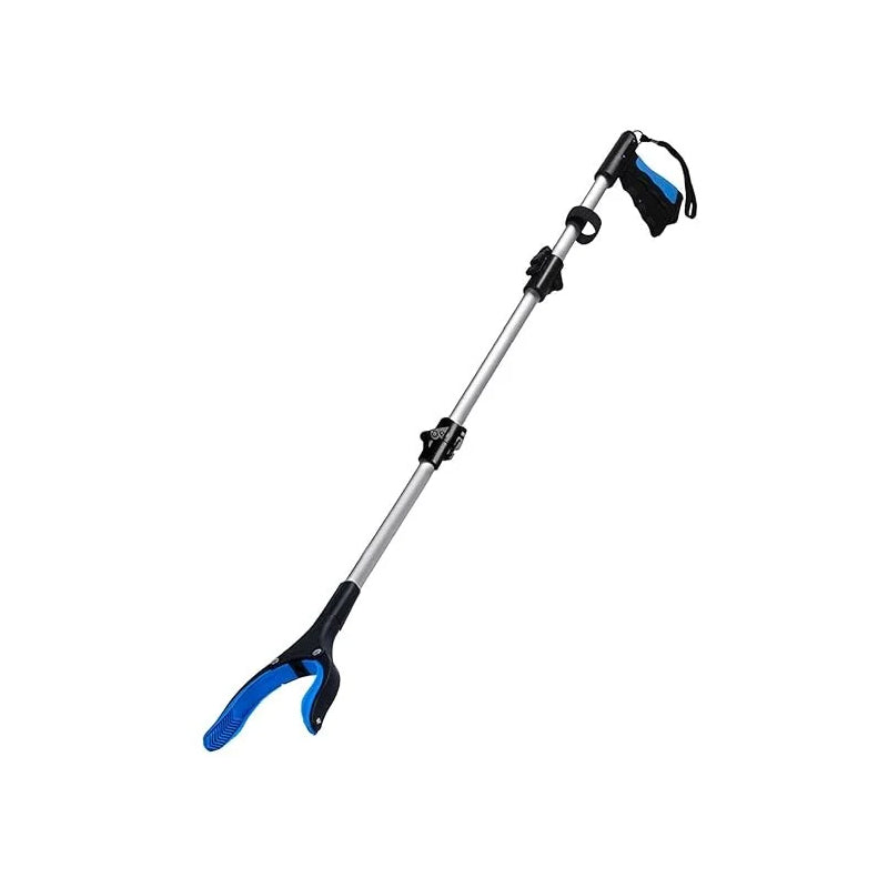 "Hopfällbar gripklo med ergonomiskt handtag och 360° vridbar klämma av aluminium, idealisk för mobilitet och enkel åtkomst."