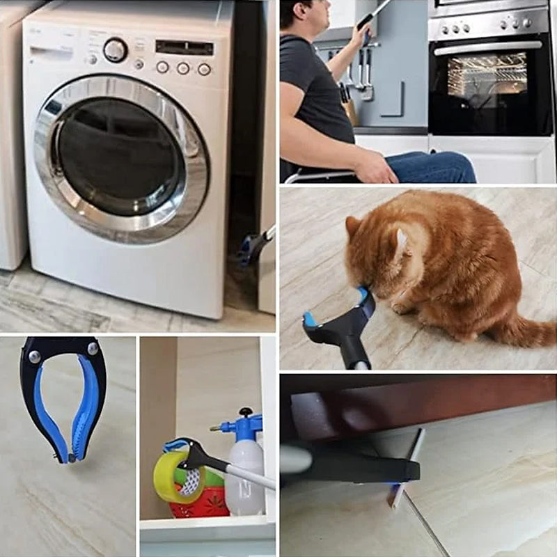 "Hopfällbar gripklo med ergonomiskt handtag och 360° vridbar klämma av aluminium, idealisk för mobilitet och enkel åtkomst."