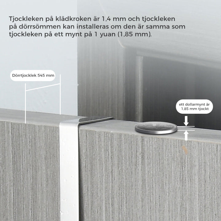 "Hopfällbar klädhängare i rostfritt stål, justerbara krokar, över dörr, silver, eleganta och kompakta designfunktioner."