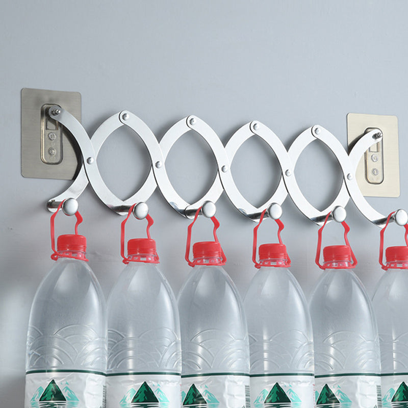 "Hopfällbar klädhängare i rostfritt stål, justerbara krokar, över dörr, silver, eleganta och kompakta designfunktioner."
