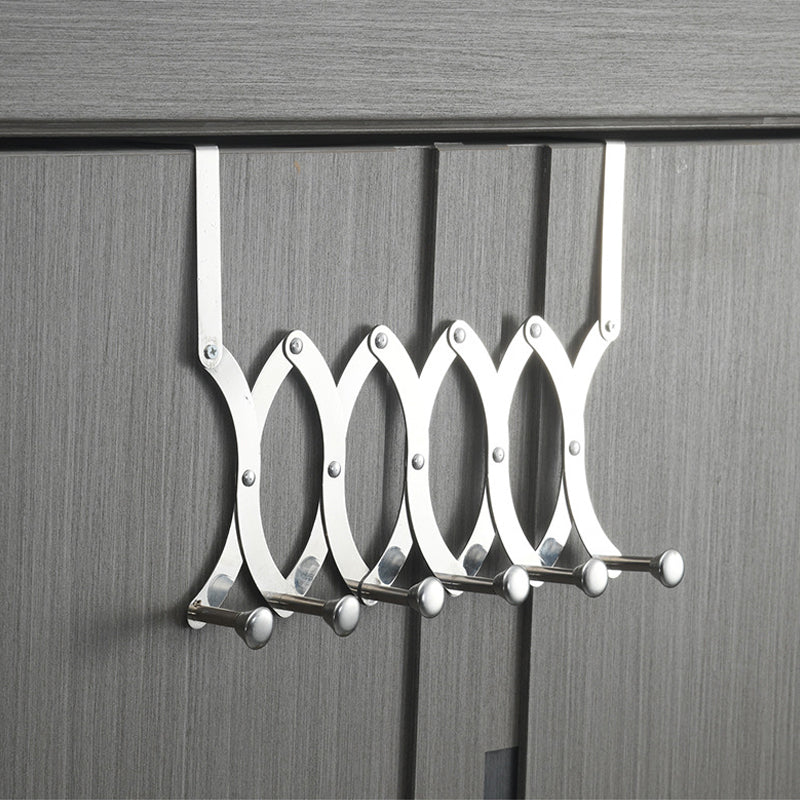 "Hopfällbar klädhängare i rostfritt stål, justerbara krokar, över dörr, silver, eleganta och kompakta designfunktioner."