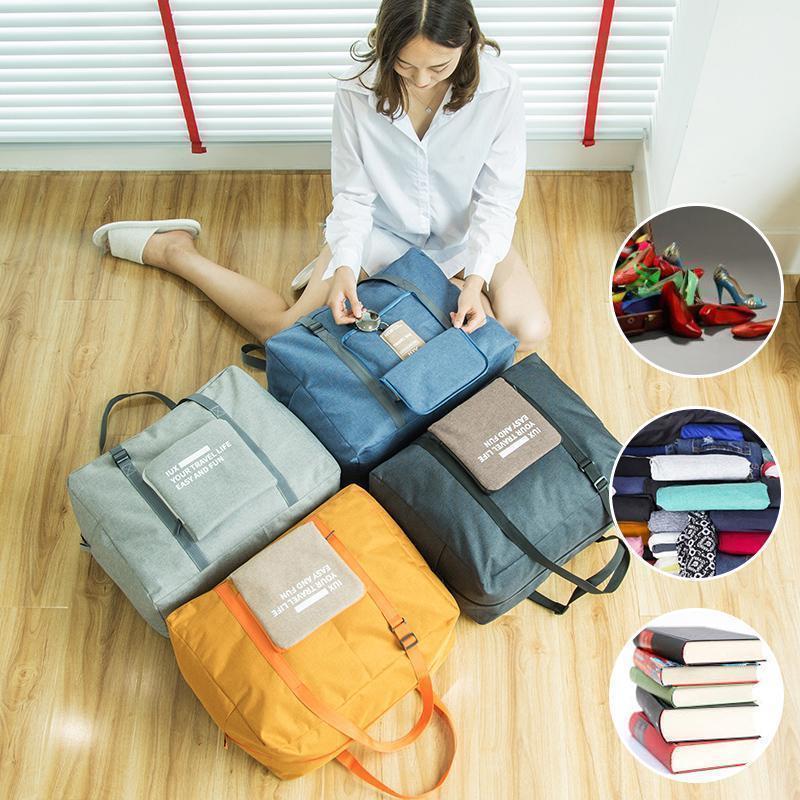 "Hopfällbar resväska i marinblå, lätt och modern design, idealisk för resor och dagliga utflykter."