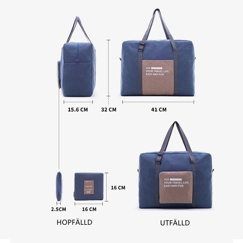 "Hopfällbar resväska i marinblå, lätt och modern design, idealisk för resor och dagliga utflykter."