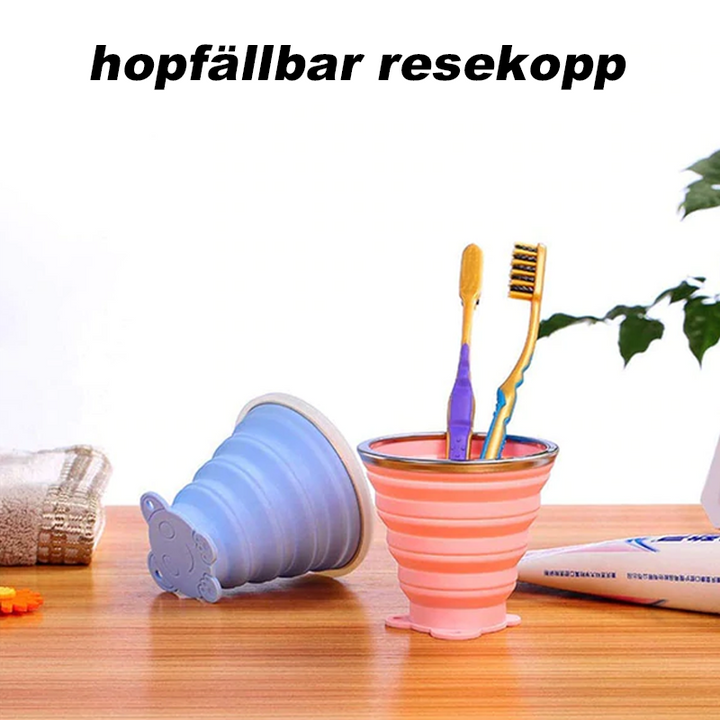 "Hopfällbar silikon vattenkopp med kompakt design för resor och utomhusbruk, hållbar och lätt, passar i fickor."