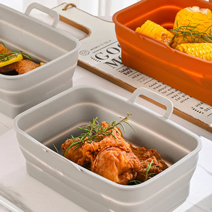 Hopfällbar silikonbakplåt för Air Fryer, grå, tål hög temperatur, oljedränering, enkel rengöring, matchar köksinredning.