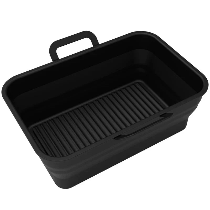 Hopfällbar silikonbakplåt för Air Fryer, grå, tål hög temperatur, oljedränering, enkel rengöring, matchar köksinredning.