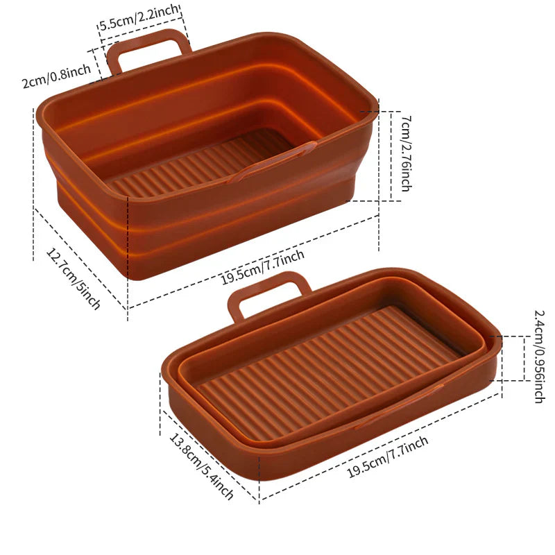 Hopfällbar silikonbakplåt för Air Fryer, grå, tål hög temperatur, oljedränering, enkel rengöring, matchar köksinredning.