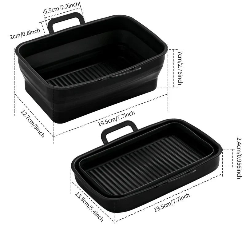 Hopfällbar silikonbakplåt för Air Fryer, grå, tål hög temperatur, oljedränering, enkel rengöring, matchar köksinredning.