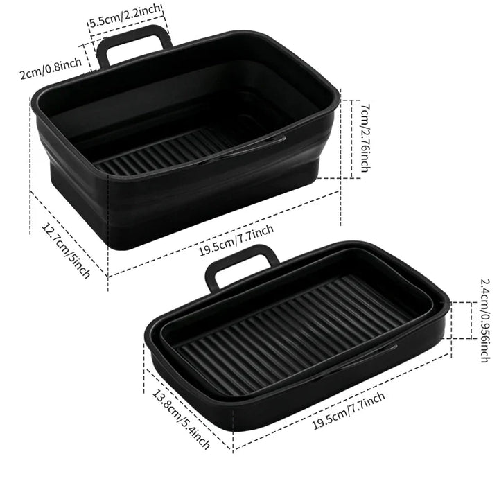 Hopfällbar silikonbakplåt för Air Fryer, grå, tål hög temperatur, oljedränering, enkel rengöring, matchar köksinredning.