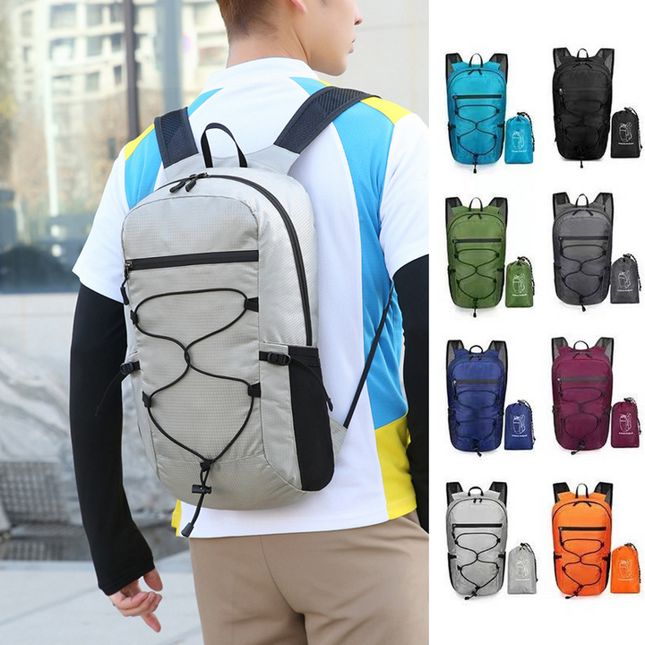 "Hopfällbar unisex ryggsäck, vattenresistent, ultralätt design i grön, stilren för stad och naturäventyr."