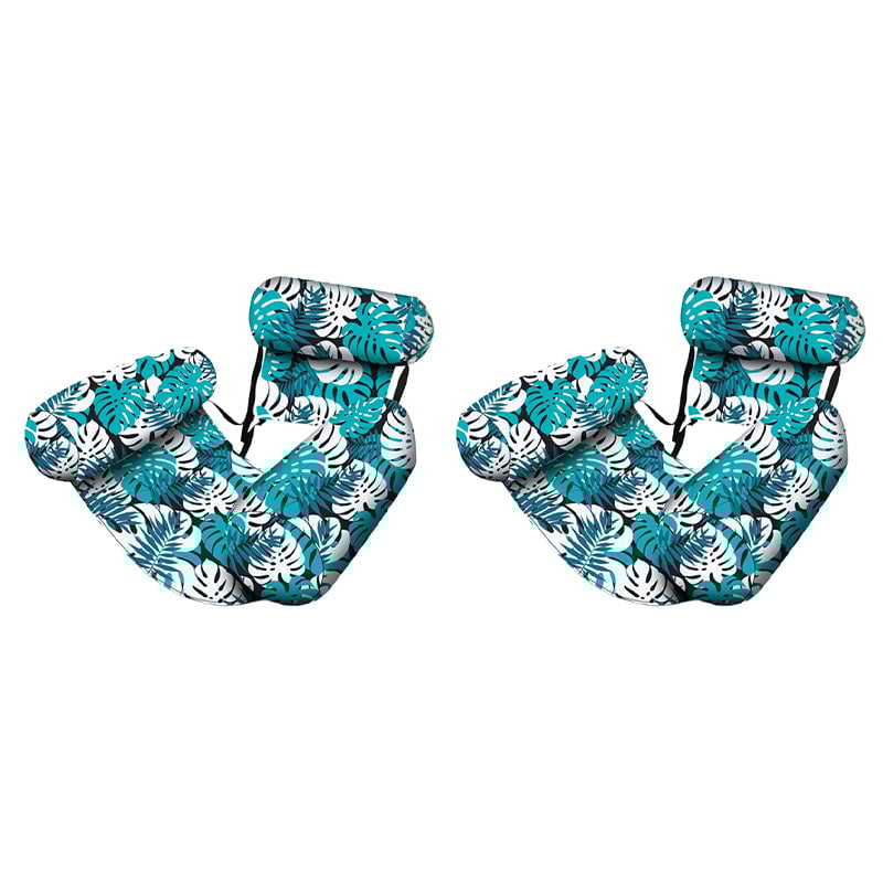 "Hopfällbar uppblåsbar poolstol med ergonomiskt ryggstöd och lövverk-mönster, perfekt för komfort och stil vid poolen."