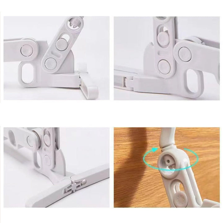 "Hopfällbara resegalgar i kompakt design för enkel klädförvaring, tillverkad i slitstarkt material med 360 graders rotation."