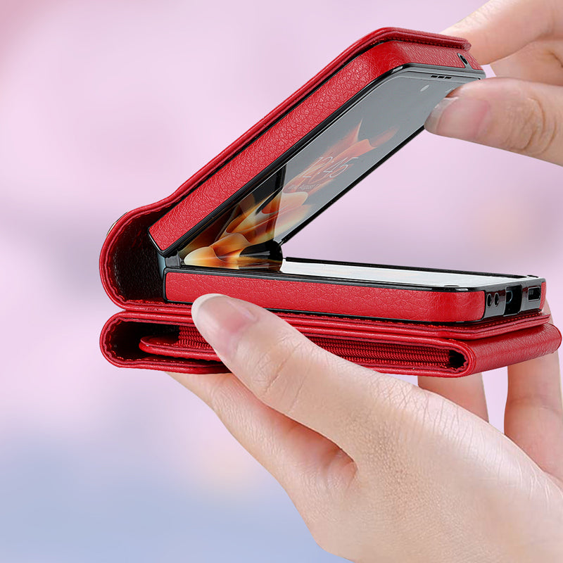 Hopfällbart Messenger Mobilfodral i elegant PU-läder, passande för Samsung Galaxy Z Flip, med justerbara axelband.