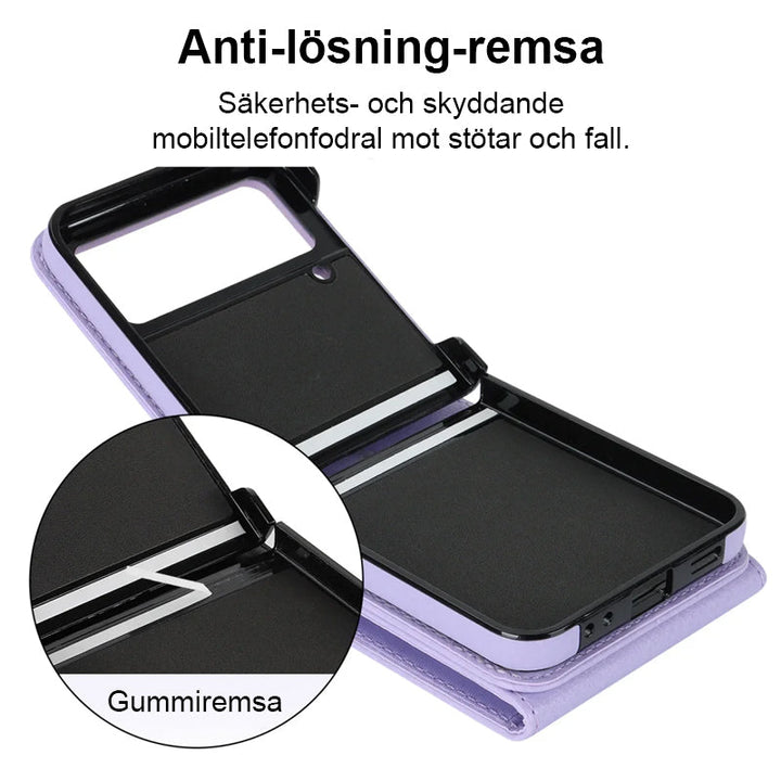 Hopfällbart Messenger Mobilfodral i elegant PU-läder, passande för Samsung Galaxy Z Flip, med justerbara axelband.