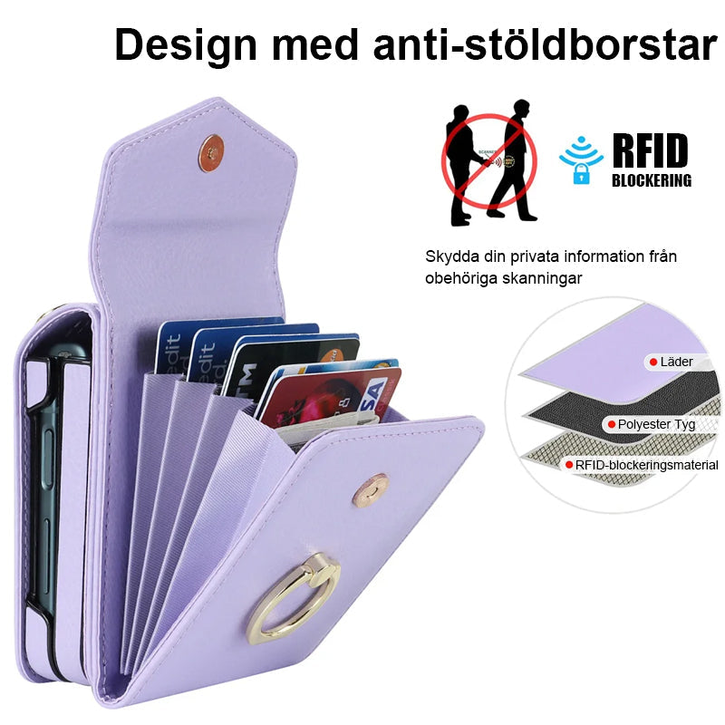 Hopfällbart Messenger Mobilfodral i elegant PU-läder, passande för Samsung Galaxy Z Flip, med justerbara axelband.