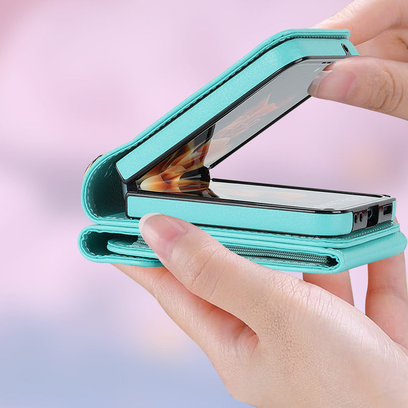 Hopfällbart Messenger Mobilfodral i elegant PU-läder, passande för Samsung Galaxy Z Flip, med justerbara axelband.