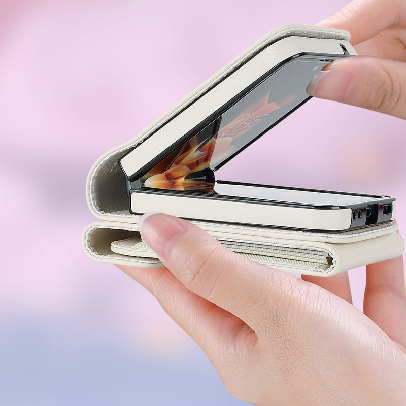 Hopfällbart Messenger Mobilfodral i elegant PU-läder, passande för Samsung Galaxy Z Flip, med justerbara axelband.