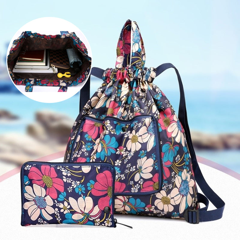 "Hopvikbar unisex ryggsäck med dragsko, vattentät yta, lättviktig och kompakt design, lämplig för både stad och äventyr."