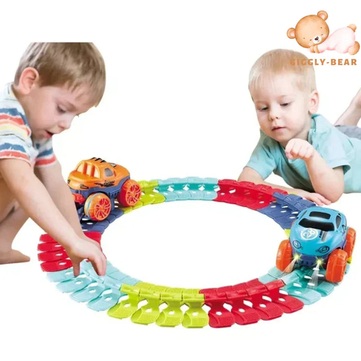 Barn leker med HoverSpeed flexibel bilbana. Spännande racing med bilar som trotsar gravitationen.