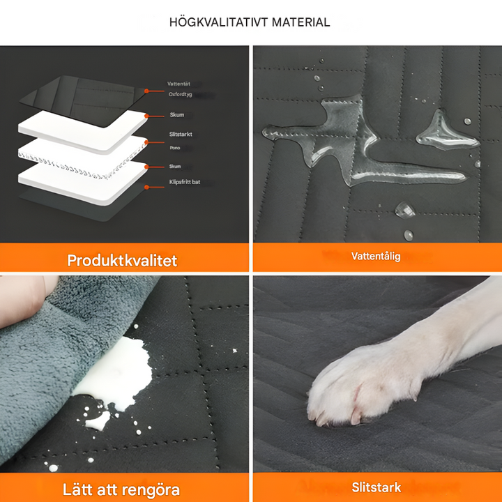 Hundbilstolsförlängning som fyller mellanrummet, förhindrar fall och gör bilresa hund tryggare.