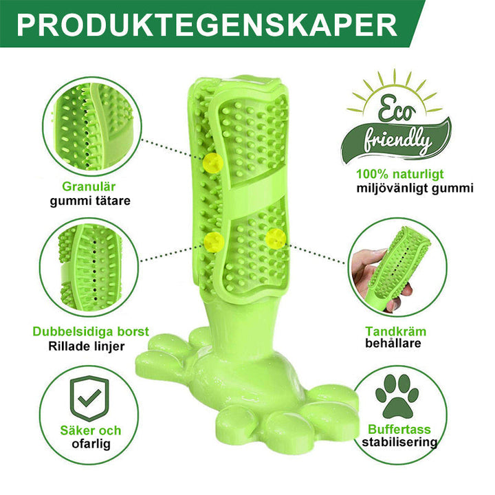"Hundtandborste av TPR i aktion, multifunktionell design för effektiv tandrengöring och lek."
