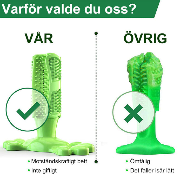 "Hundtandborste av TPR i aktion, multifunktionell design för effektiv tandrengöring och lek."